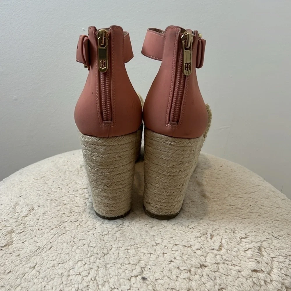 Tommy Hilfiger Pink and Tan Espadrille Wedge Sandals size 9.